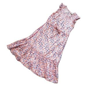 Vineyard Vines Women's Sun Dress Medium Floral Midi Tie Waist Ruched Summer
